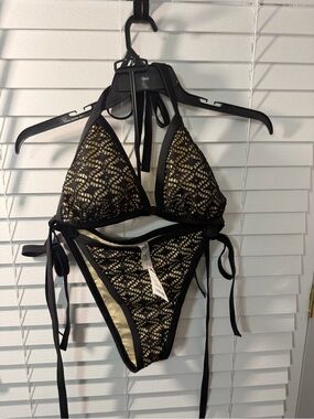 Black and Gold Lace Triangle Bikini